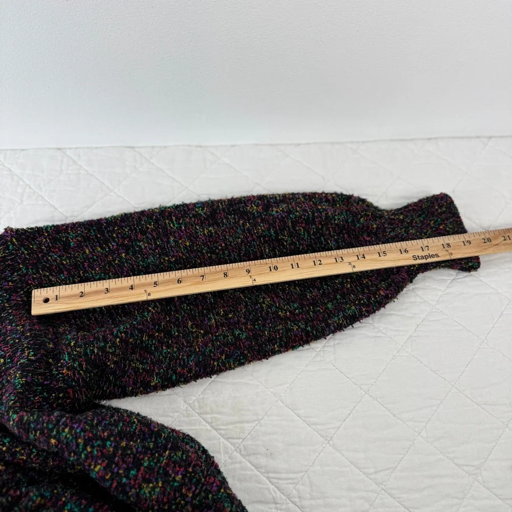 Westbound Vintage 80s Rainbow‎ Confetti Knit Open Cardigan Sweater Coat Black M